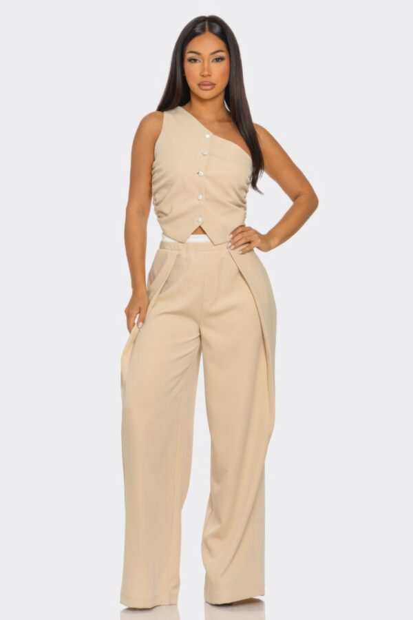 Fanny One-Shoulder Waistcoat & Straight-Leg Pants Set