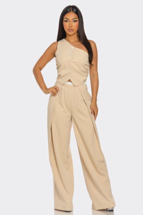 Fanny One-Shoulder Waistcoat & Straight-Leg Pants Set