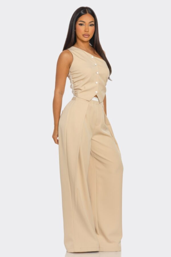 Fanny One-Shoulder Waistcoat & Straight-Leg Pants Set
