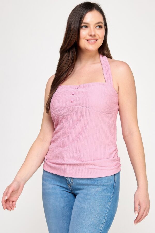 Plus Halter Tie Crinkle Knit Top – Ruched Sides