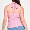 Plus Halter Tie Crinkle Knit Top – Ruched Sides