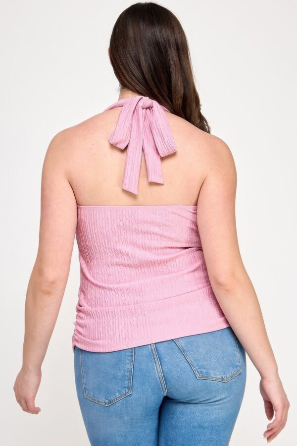 Plus Halter Tie Crinkle Knit Top – Ruched Sides