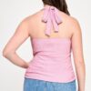 Plus Halter Tie Crinkle Knit Top – Ruched Sides