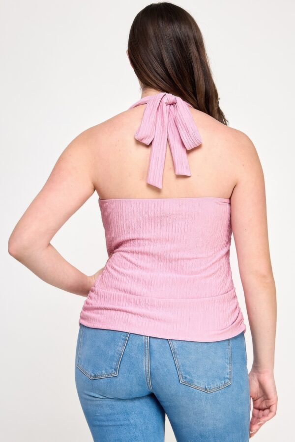 Plus Halter Tie Crinkle Knit Top – Ruched Sides