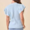 Weaved Ribbon Bow Ruffle-Sleeve Sweater-Knit Top