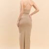 Halter Ruched Midi Dress with Asymmetrical Side Slit