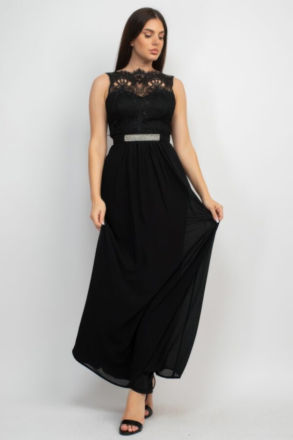 Sleeveless Lace Maxi Dress with Jewel Waist-Tie