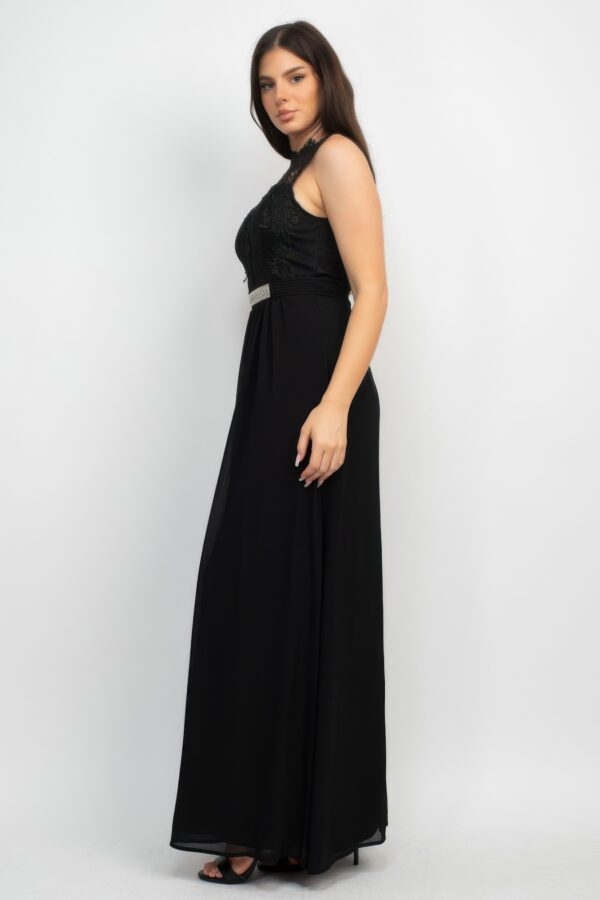 Sleeveless Lace Maxi Dress with Jewel Waist-Tie
