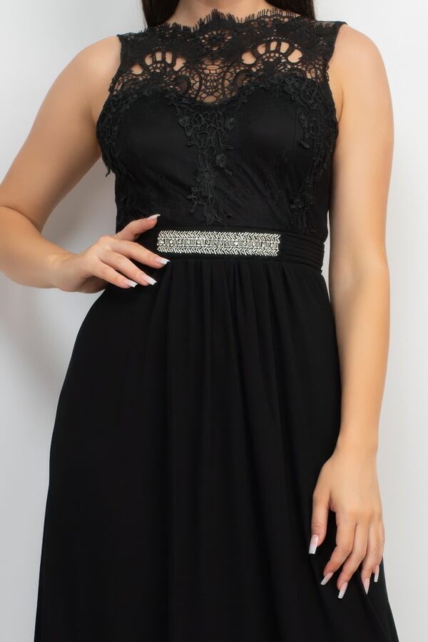 Sleeveless Lace Maxi Dress with Jewel Waist-Tie