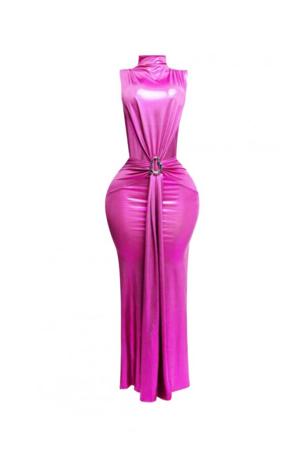 Mock Neck Tied-Waist Maxi Dress – Sleeveless Draped Silhouette
