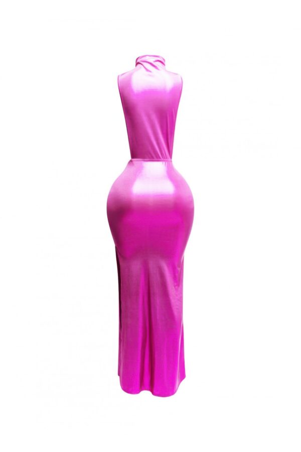 Mock Neck Tied-Waist Maxi Dress – Sleeveless Draped Silhouette