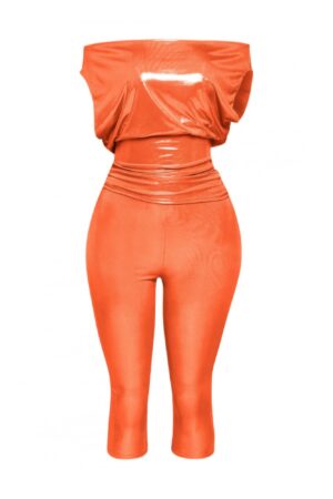 Loose-Fit Shimmer Top & Capri Set – Asymmetrical Sleeveless