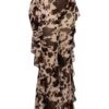 High-Waisted Printed Mesh Pants with Side Ruffle