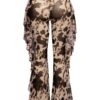 High-Waisted Printed Mesh Pants with Side Ruffle