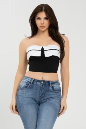 Fold-Over Contrast Tube Top – Structured Crop