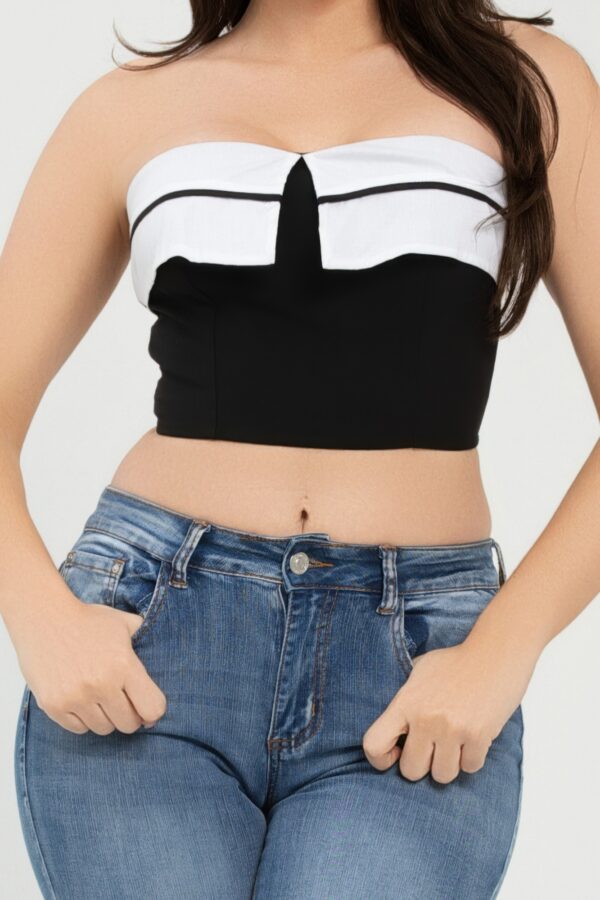 Fold-Over Contrast Tube Top – Structured Crop