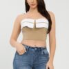 Front Fold-Over Contrast Tube Top – Cropped Strapless