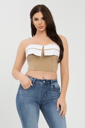 Front Fold-Over Contrast Tube Top – Cropped Strapless