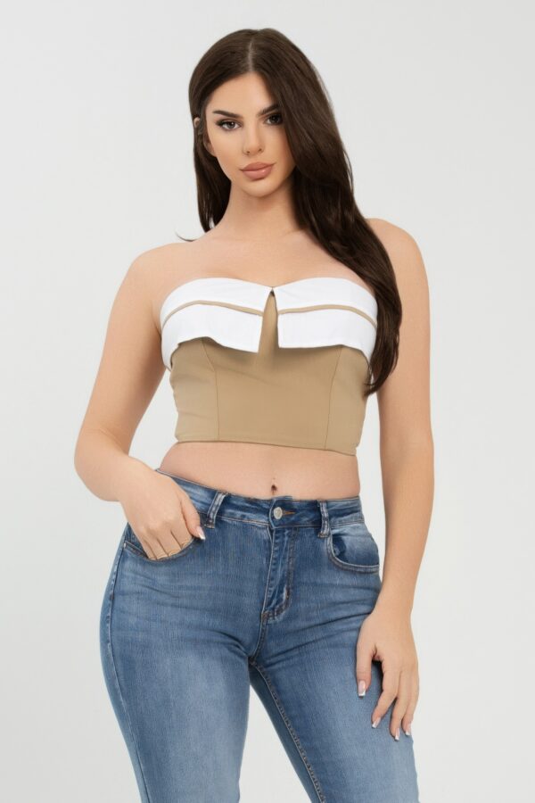 Front Fold-Over Contrast Tube Top – Cropped Strapless