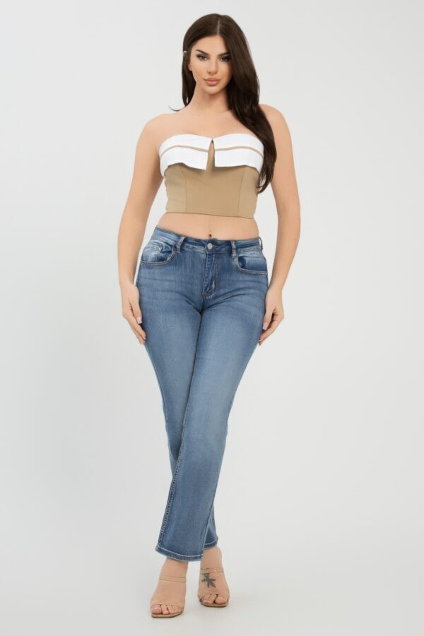 Front Fold-Over Contrast Tube Top – Cropped Strapless