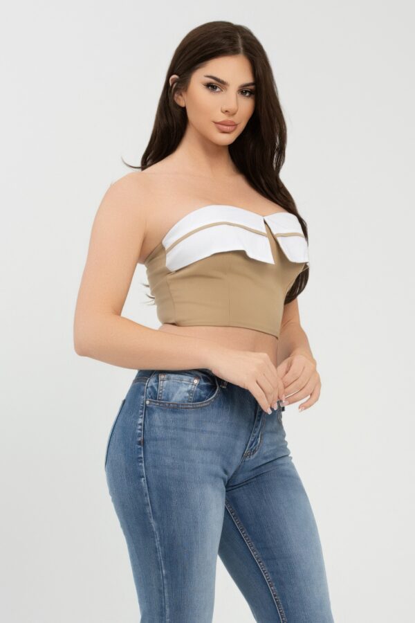 Front Fold-Over Contrast Tube Top – Cropped Strapless