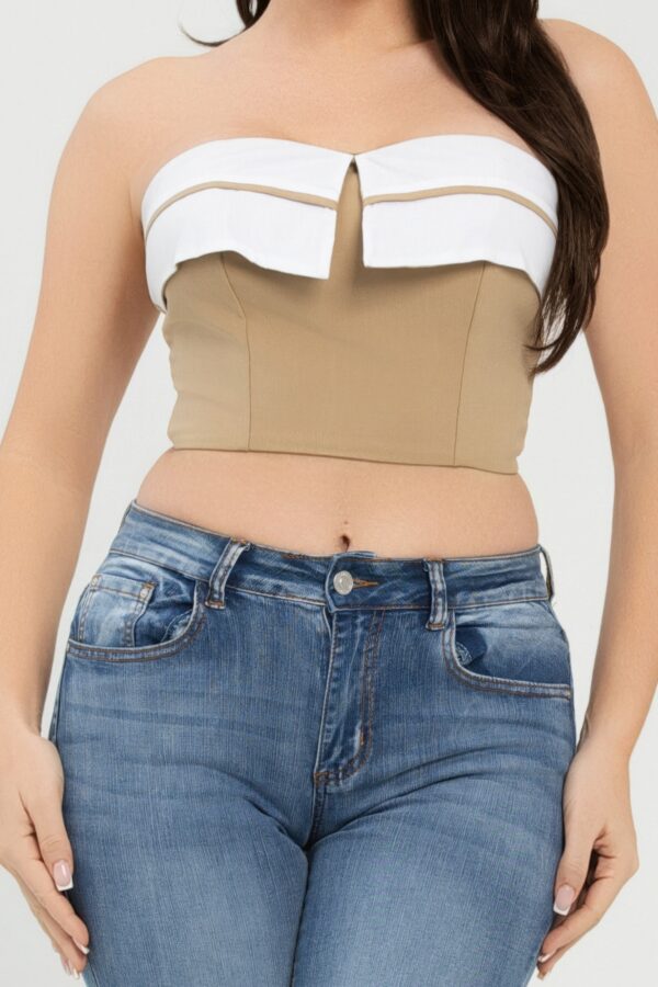 Front Fold-Over Contrast Tube Top – Cropped Strapless