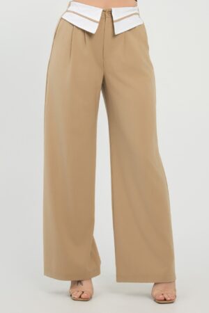 Tailored Fold-Over Waist Front-Button Pants