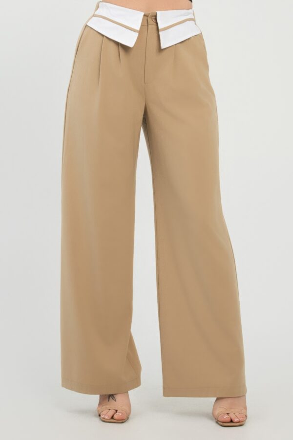 Tailored Fold-Over Waist Front-Button Pants