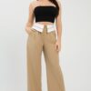 Tailored Fold-Over Waist Front-Button Pants