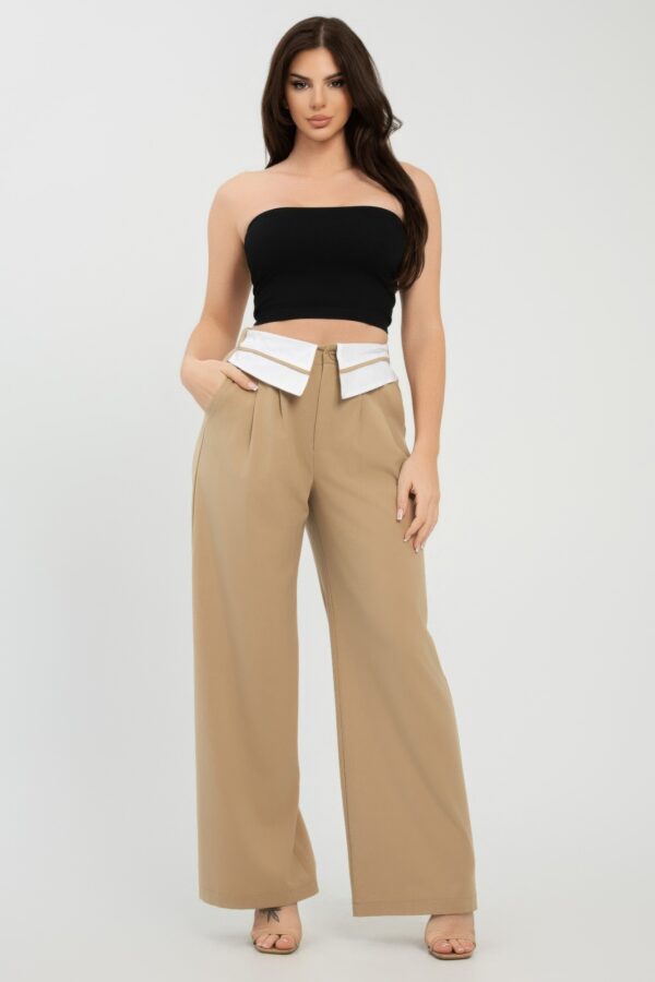 Tailored Fold-Over Waist Front-Button Pants