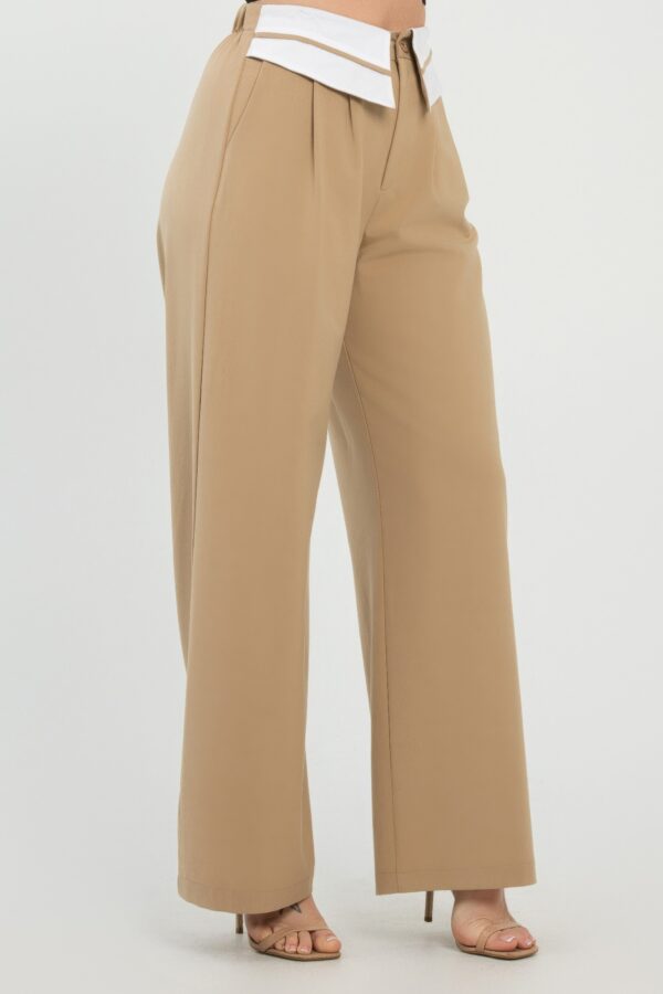 Tailored Fold-Over Waist Front-Button Pants