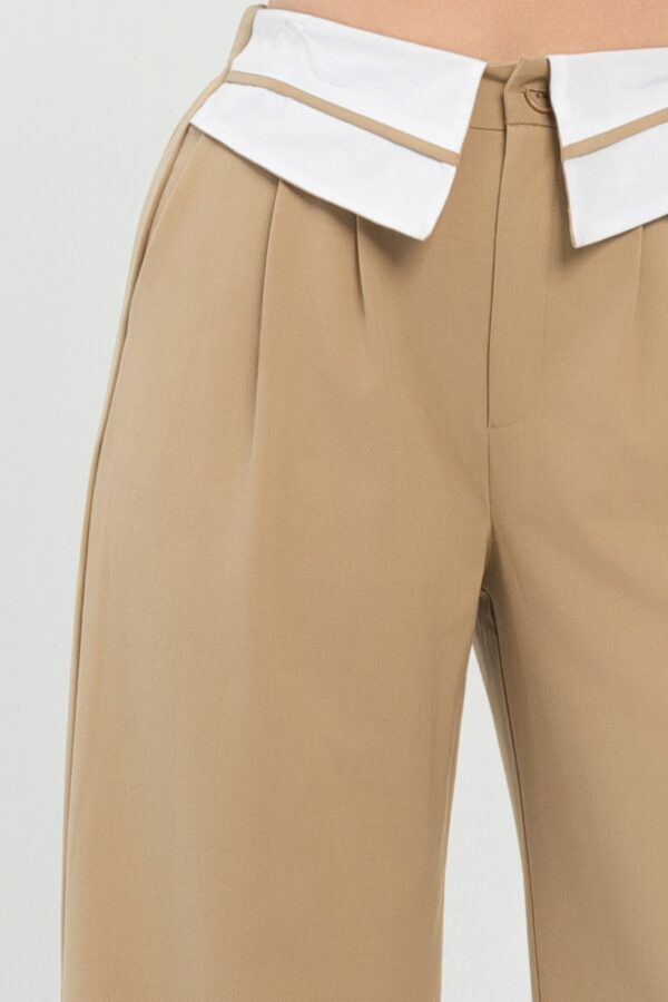Tailored Fold-Over Waist Front-Button Pants