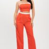 Stripe-Taping Top & Pants Set with Contrast Elastic Band