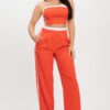 Stripe-Taping Top & Pants Set with Contrast Elastic Band