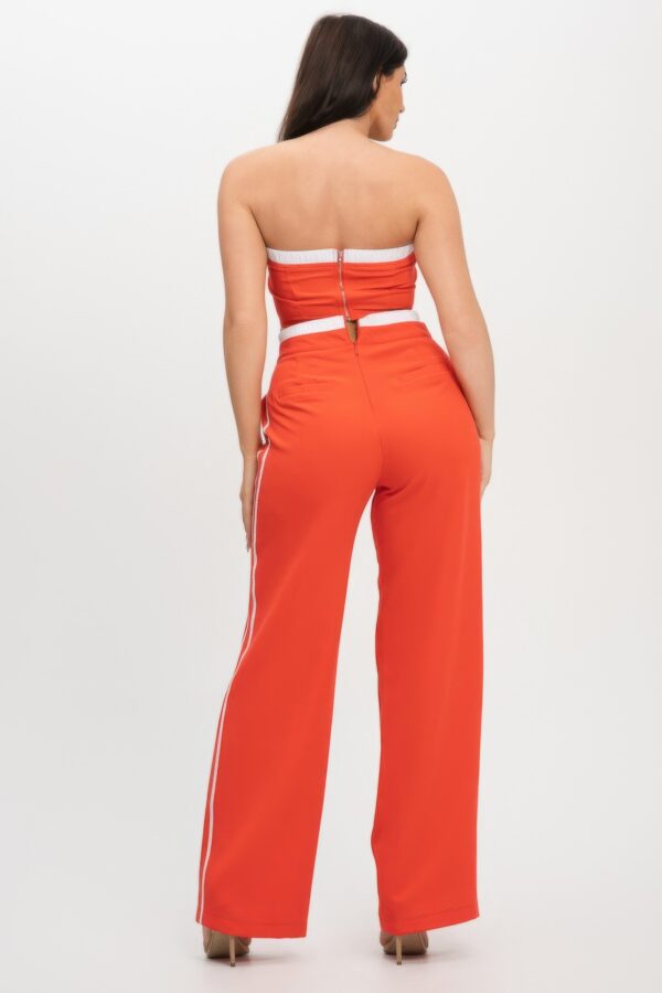 Stripe-Taping Top & Pants Set with Contrast Elastic Band