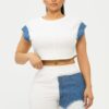 Top & Biker Shorts Set with Denim Sleeves