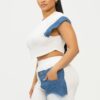 Top & Biker Shorts Set with Denim Sleeves