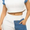 Top & Biker Shorts Set with Denim Sleeves