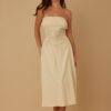 Strapless Linen-Texture Dress with Floral Lining