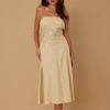 Strapless Linen-Texture Dress with Floral Lining