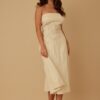 Strapless Linen-Texture Dress with Floral Lining
