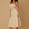 Strapless Linen-Texture Dress with Floral Lining