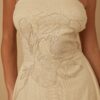Strapless Linen-Texture Dress with Floral Lining