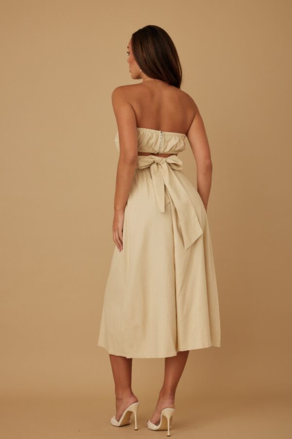 Strapless Linen-Texture Dress with Floral Lining