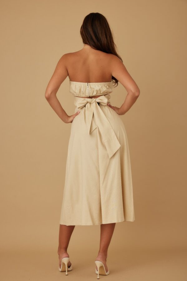 Strapless Linen-Texture Dress with Floral Lining
