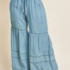 Tiered Washed Denim Wide-Leg Pants