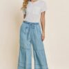 Tiered Washed Denim Wide-Leg Pants