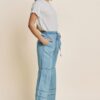 Tiered Washed Denim Wide-Leg Pants