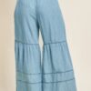 Tiered Washed Denim Wide-Leg Pants