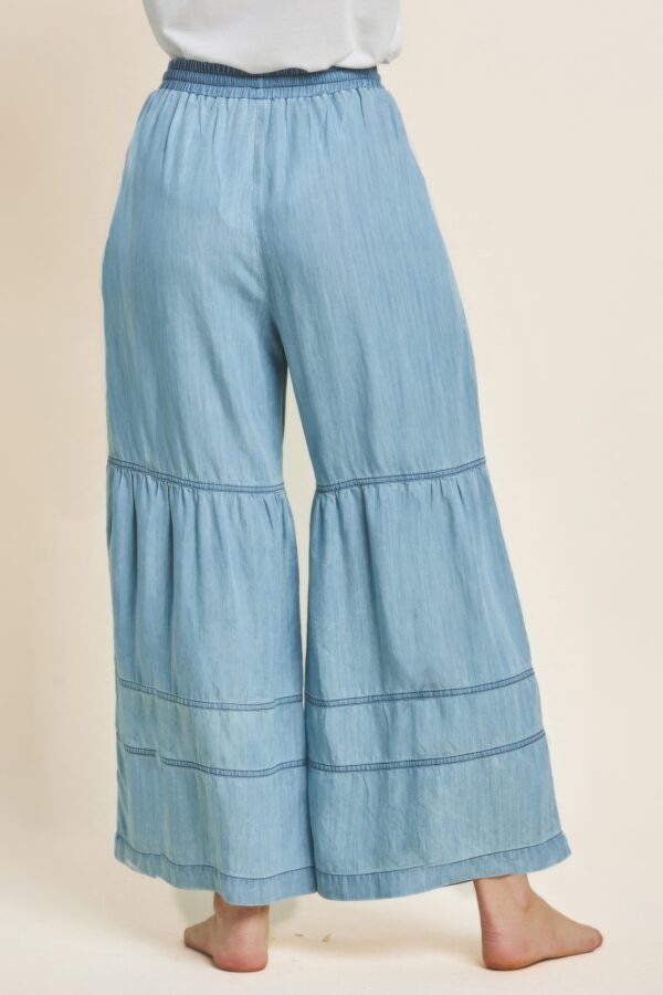 Tiered Washed Denim Wide-Leg Pants